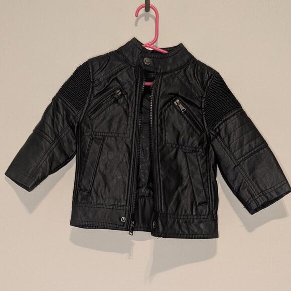 4/$20 Urban Republic Kids Black Faux Leather Biker Moto Zip Up Jacket Size XS/2T - Picture 2 of 9